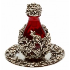 Holiday Red Glass-Silver Wrap Tear Bottle With Tray #2050-6041 876857002050  152973416204